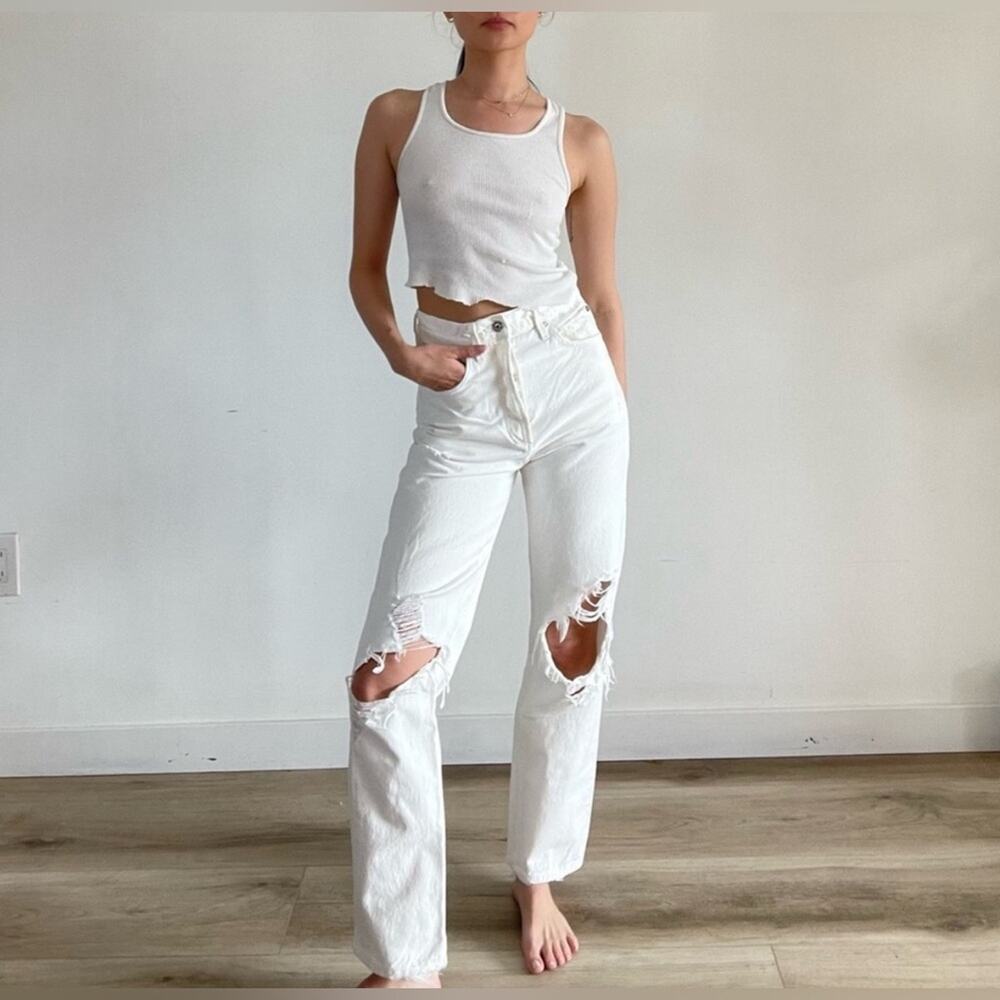 AGOLDE Riley Jeans Women Size 27 White Excellent Destructed High Rise Straight